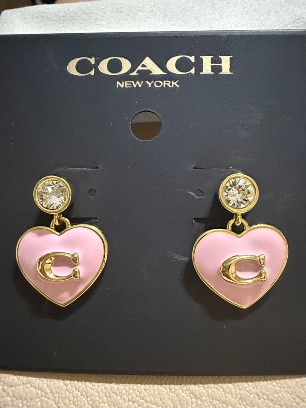 COACH Pink Signature Heart Drop Earrings (19) - Picture 1 of 4